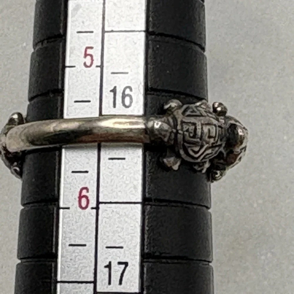 Vintage Estate Sterling Silver Sea Turtle Ring Size 5.5 Dimensional Greek Key
